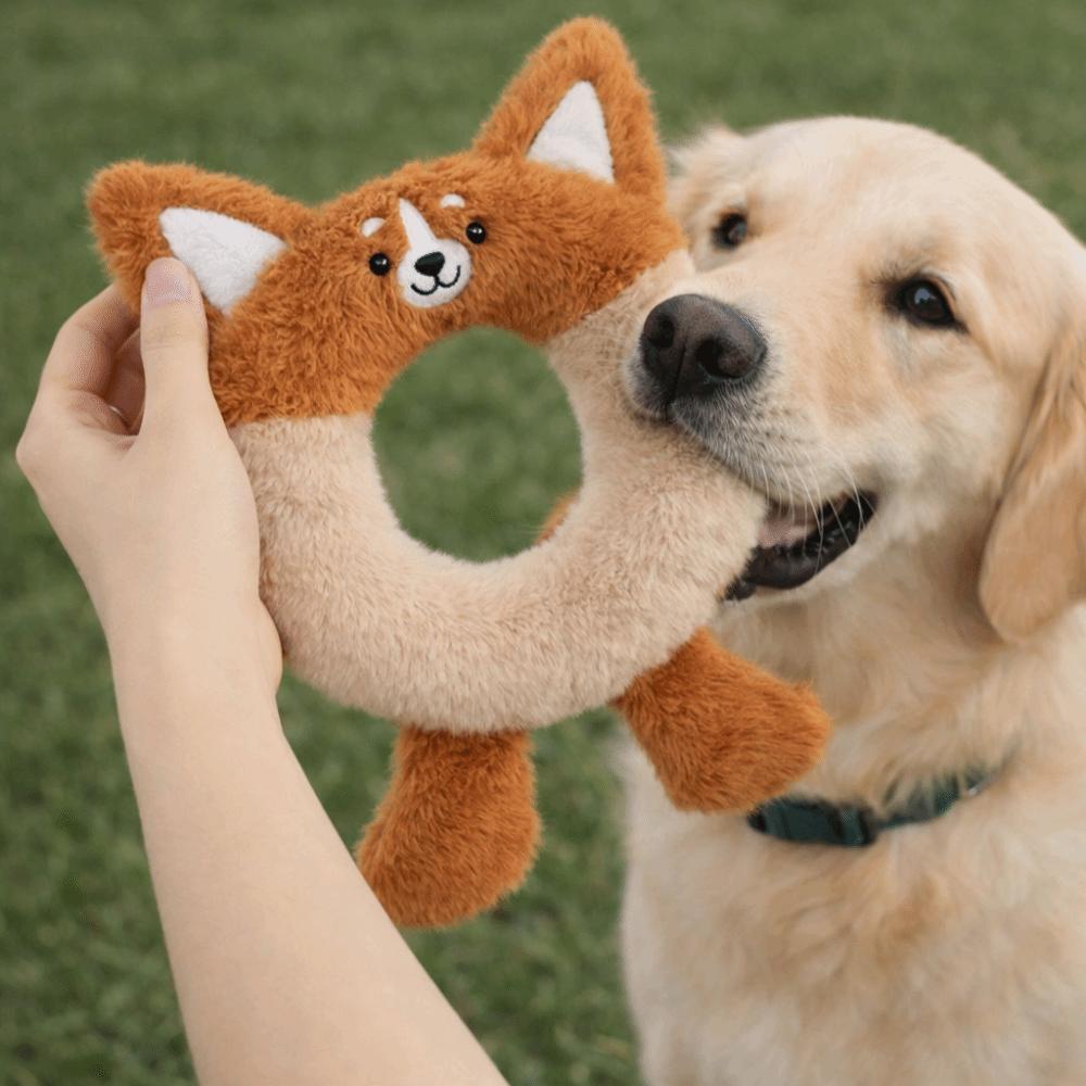 Bite Resistant Dog Squeaking Toy Cartoon Doughnut Shaped Pet Chew Toys Animals Pattern Crinkle Puppy Toys Grinding Teeth
