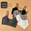 Japanese Cotton Ribbed Sports Bra with Fixed Pads & Seamless Back Design