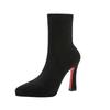 Suede short boots women's winter 2026 new black sexy pointed thin boots waterproof table red sole high heels boots