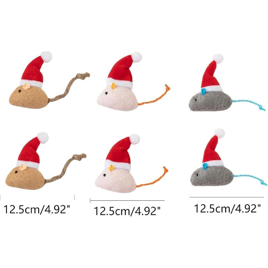 6 Packs Catnip Toys Interactive Toy Christmas Hat Costume Plush Mouse Shaped Cat Toys