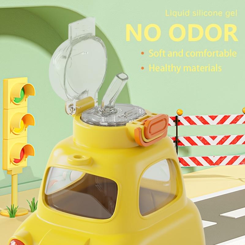 600ml Car Shaped Water Bottle with Straw Carry Handle BPA Free Tritan Material, Locking Lid, Spill Proof Design Cute Yellow Vehicle for Kids, Toddlers