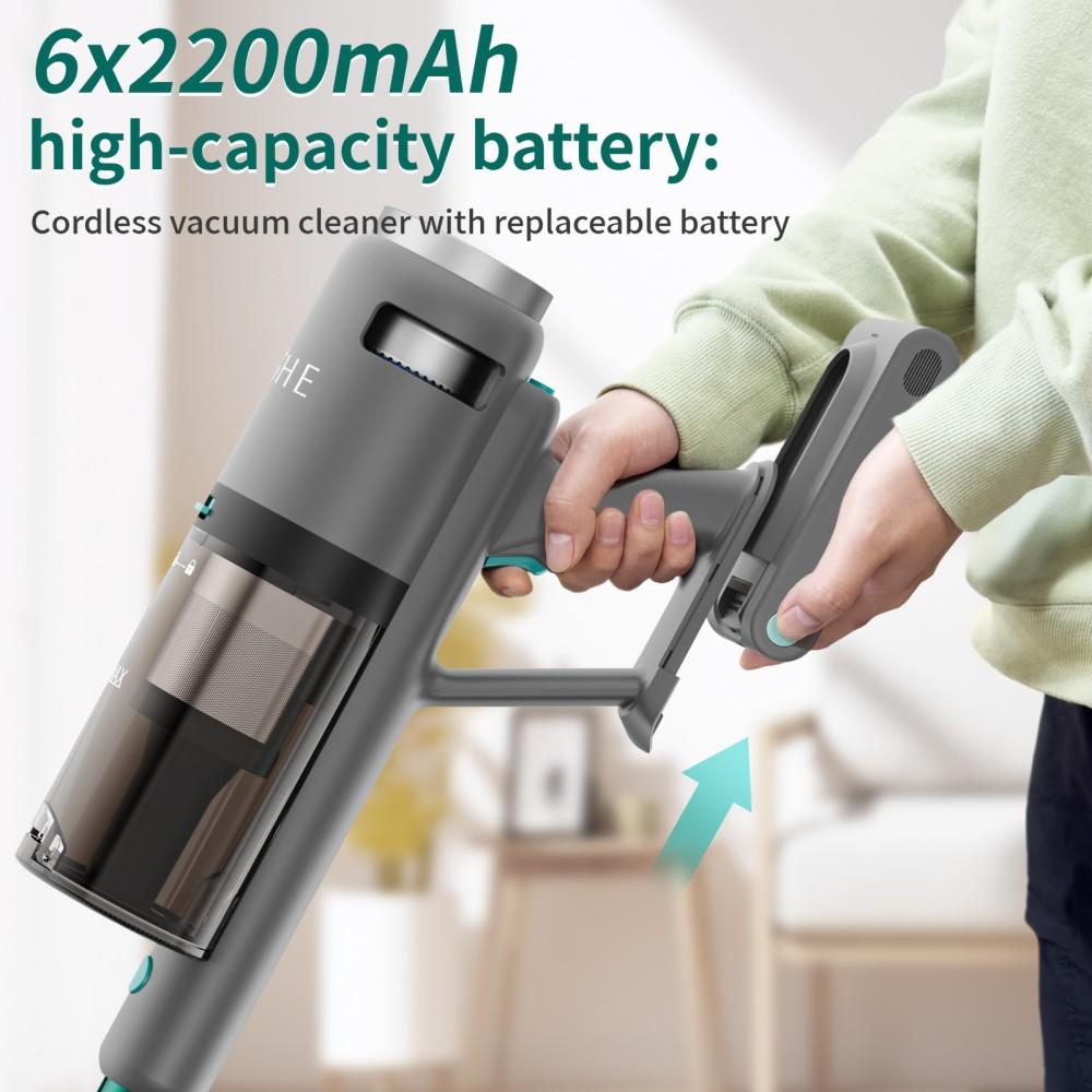 KCHE S10 Cordless Vacuum Cleaner, 33kPa 400W, 6 X 2200mAh Batteries, 55min Runtime, 6-stage Filtration, 1.5L Dust Box, Green