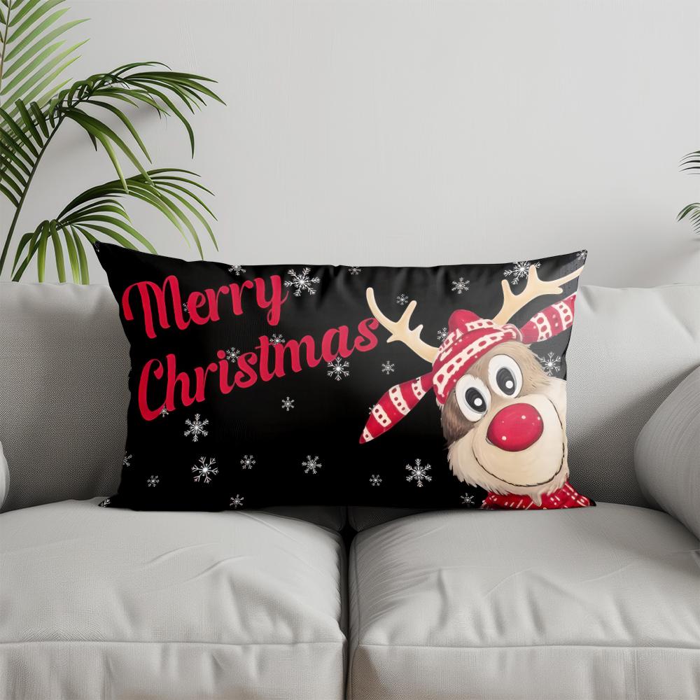 Home Decor Merry Christmas Reindeer Pillow Cover Suitable For Sofa Bedroom Car Pillow Cover Cushion Rectangular Back Cushion