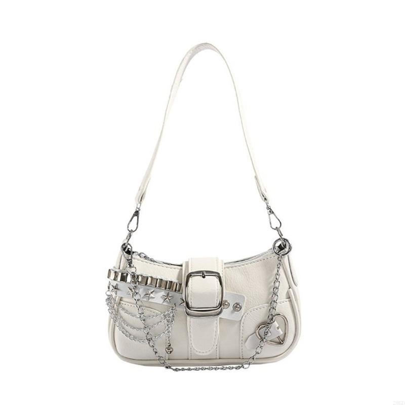 28gd Trendy Shoulder Bag Pu Leather Underarm Bags Buckle Punk Evening Purse For Women белый