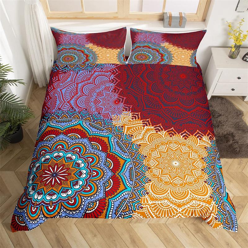 Bohemian Floral Duvet Cover Paisley Mandala Comforter Cover Microfiber Geometry Aztec Mexican Style Bedding Set Twin Queen Size