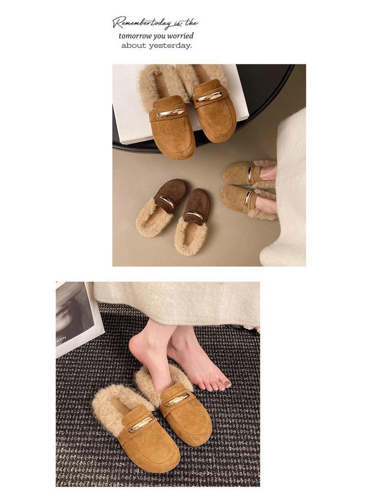 Birkenstock Women's Baotou Furry Slip-On Slippers - Autumn/Winter Style with Thick Sole and Height Increase