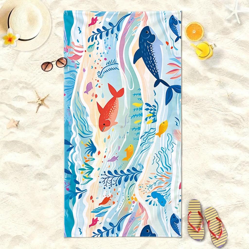 Aquarell Walhai Tropische Fische Korallen Strandtuch Schnelltrocknend Mikrofaser Sandfrei Saugfähig für Pool Reisen Waschbar