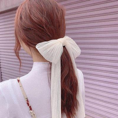 Women White Simple Hairpin Chiffon Mesh Big Bowknot Ribbon Hairband Clip Lady Girls Spring Clip