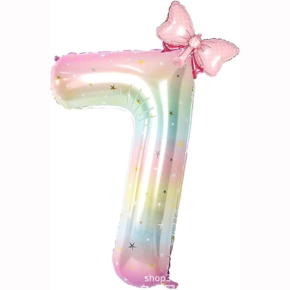 New 40Inch Birthday Number Ballons Colorful Gradient 0-9 Digit Pink Bownot Balloons Foil Helium Balloon Birthday Decorations