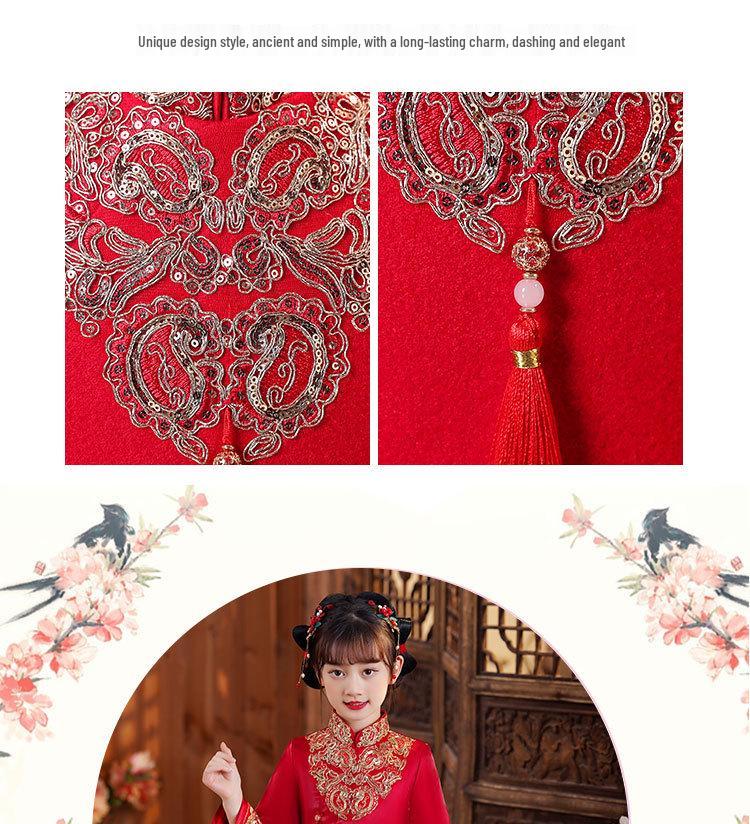 Mädchen Roter Winter Cheongsam Tang Anzug - Gepolsterte Chinesische Neujahrs Kleidung für Kinder