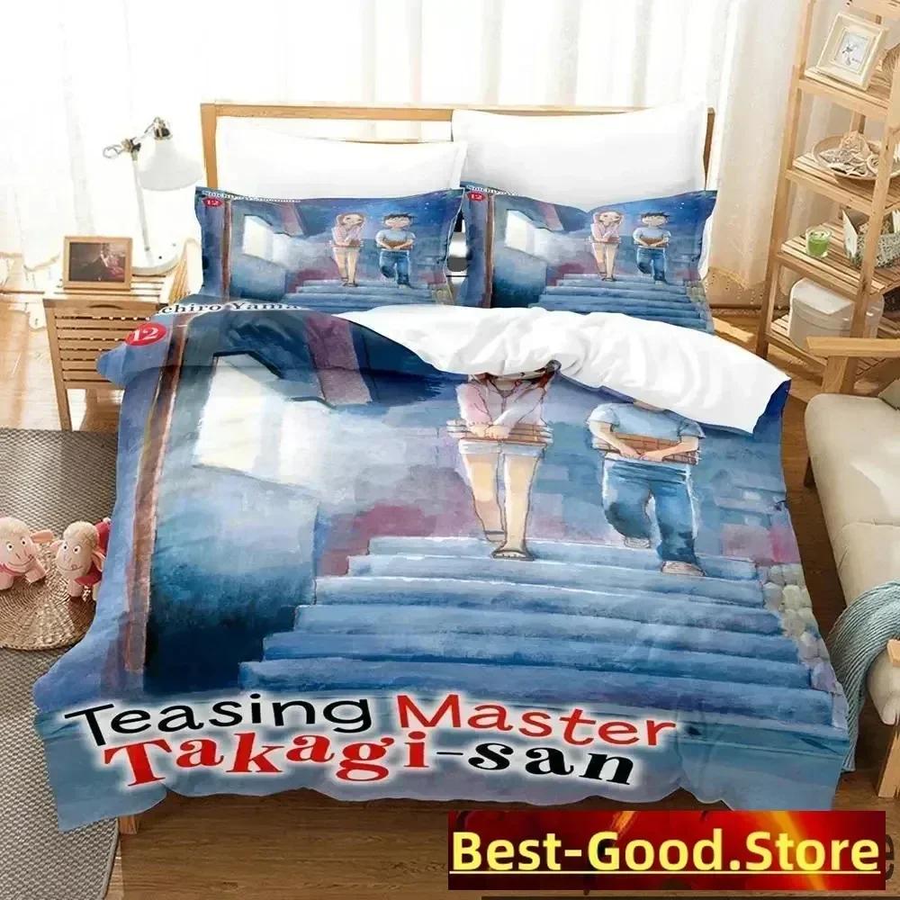 Teasing Master Takagi-San Bedding Set Printed With Pillowcase Bed Duvet Cover Soft Queen King Size Bedclothes Home Boys Adult