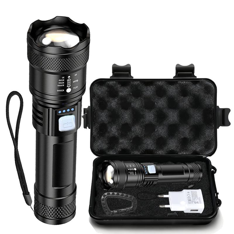 Ultra Bright LED Flashlight 2000LM Type-C Rechargeable Long Range Zoom Tactical Torch Outdoor Emergency Camping Fishing Lantern