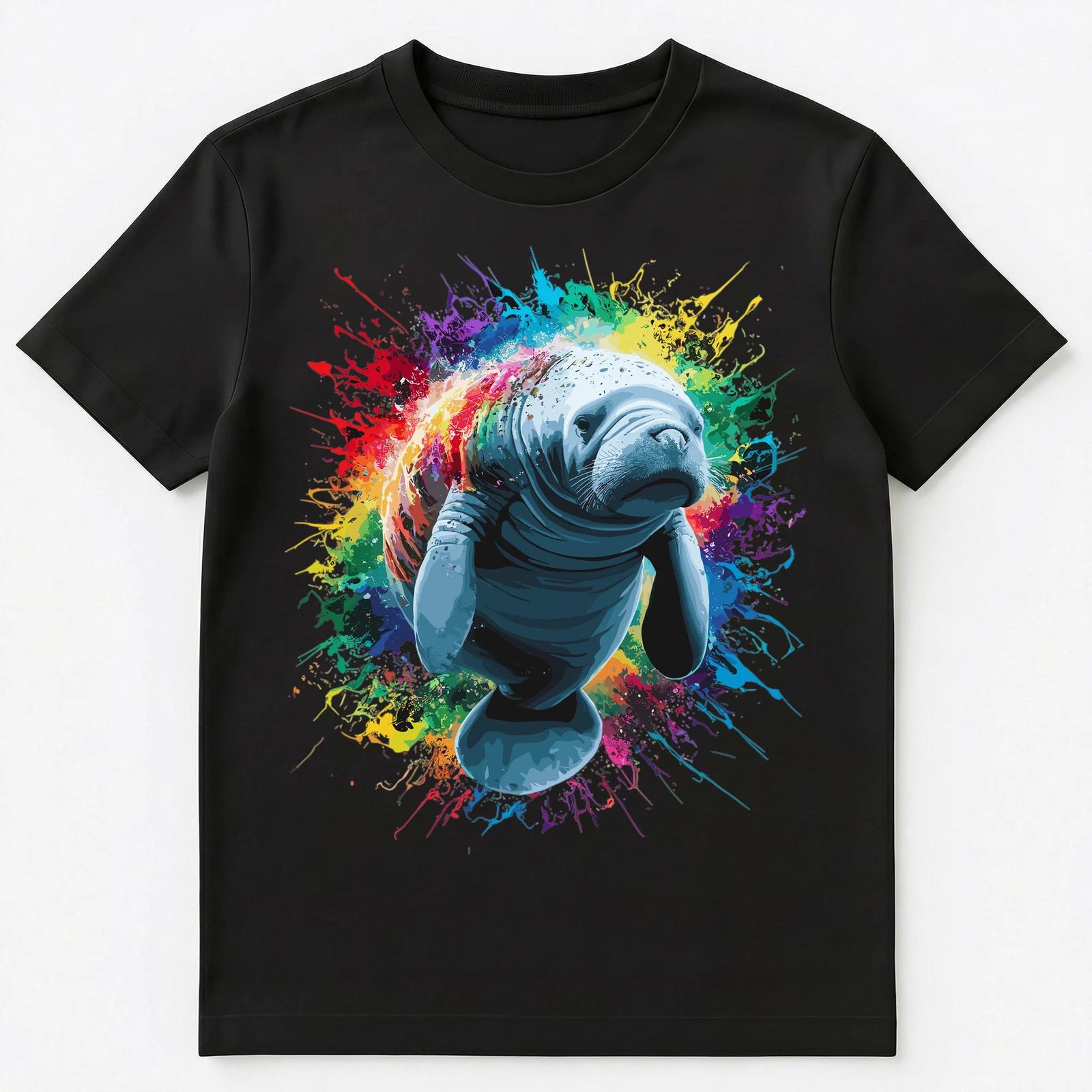 

Colorful Paint Splash Cute Manatee Art Graphic Unisex T-Shirt XL