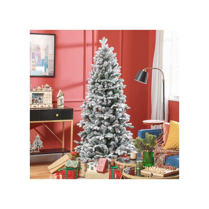 HOMCOM Sapin de Noël artificiel, neige artificielle et pommes de pin, réaliste, ignifuge, pied métallique, 183 cm, vert