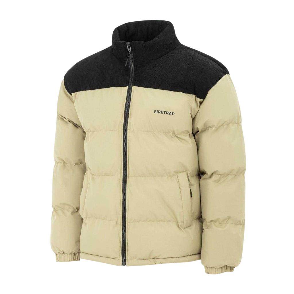 Firetrap Mens Colour Block Corduroy Quilted Puffer Jacket