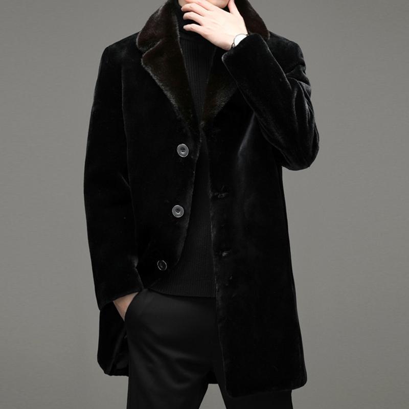 Winter Men's Gentleman Elegant Mink Fur Long Coat High Quality Artificial Fur Jacket Thickened and Warm