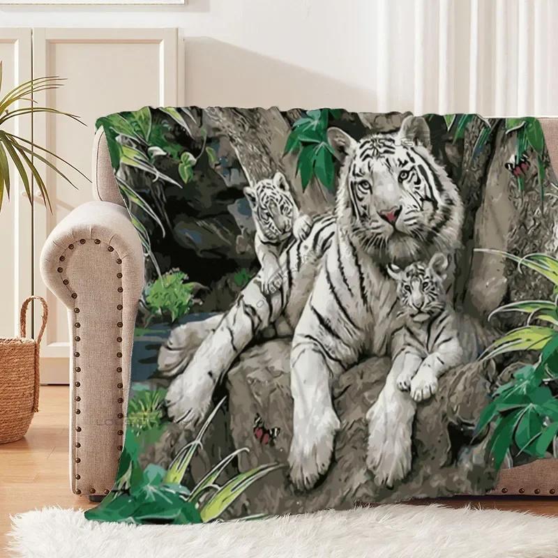 Tiger and White Tiger Patterns Blanket Animals Flannel Blanket Cosy Lazy Couch Cover Blanket Super Soft Sheet Mattresses