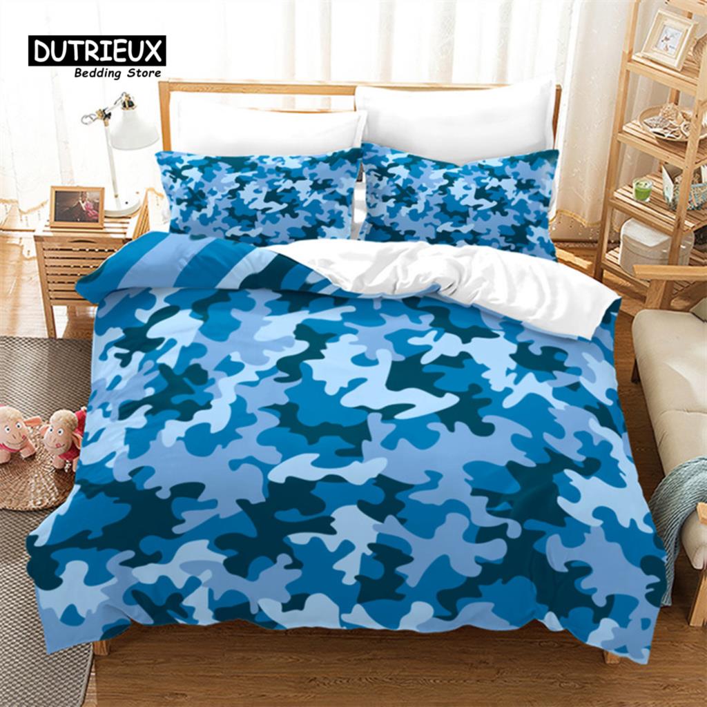Kamuflażowy Zestaw Pościeli Rozmiar King Queen Kolorowy Wzór Abstrakcyjny Nadruk Artystyczny Poszwa na Kołdrę Poszewki na Poduszki Dla Chłopców Nastolatków Mężczyzn Dekoracyjny