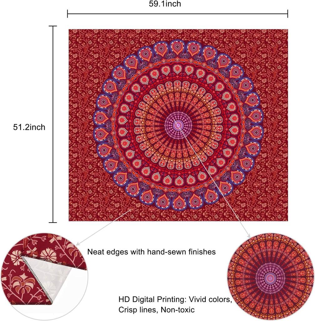 VIKAMA American Mandala Tapestry Hippie Wall Hanging Psychedelic Peacock Living Room Tea Room Wall Decoration Tapestry