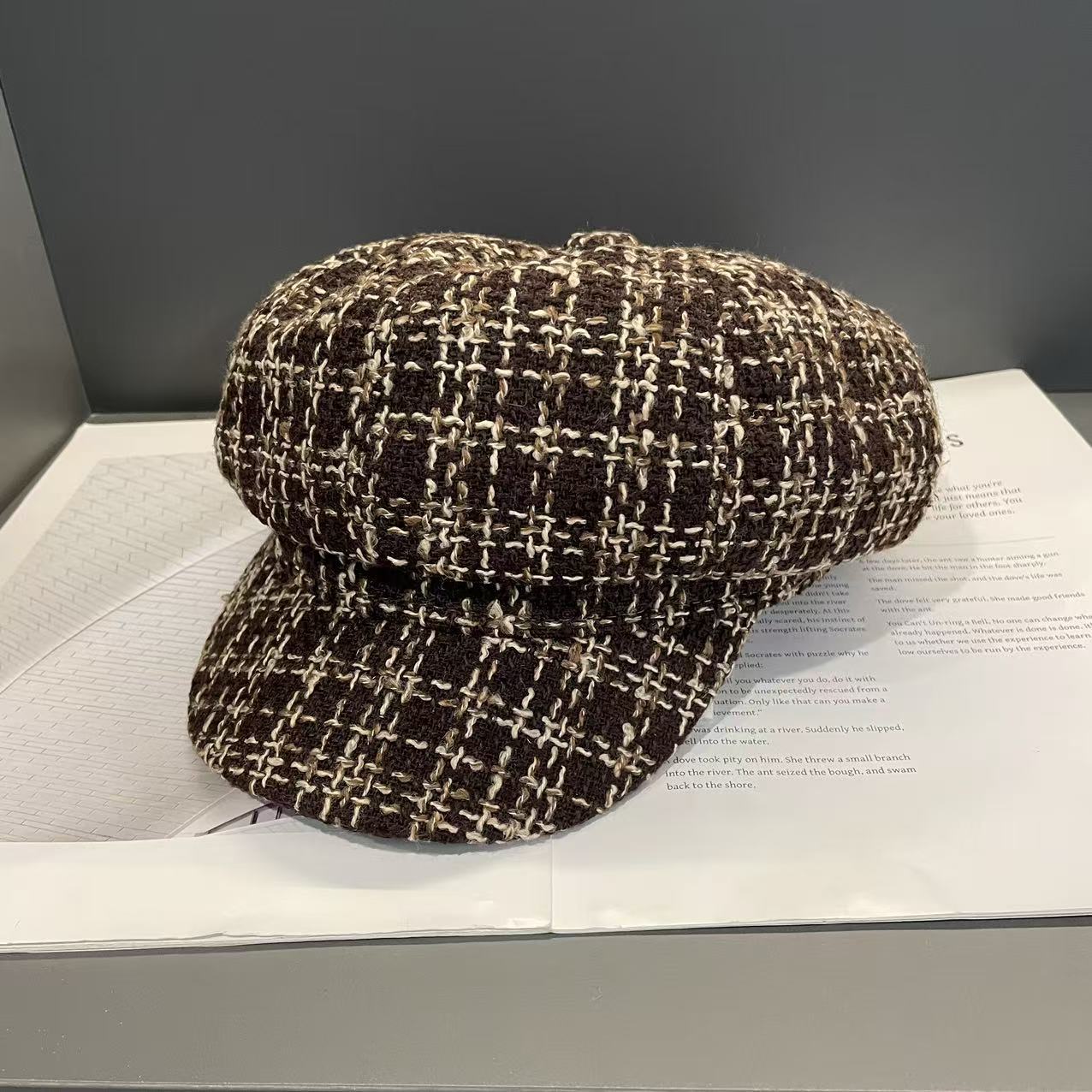 

Autumn and Winter New Style Small Fragrant Tweed Octagonal Hat Fashionable Atmosphere Small Newsboy Hat Duck Tongue Beret Hat Trendy M（56-58cm）