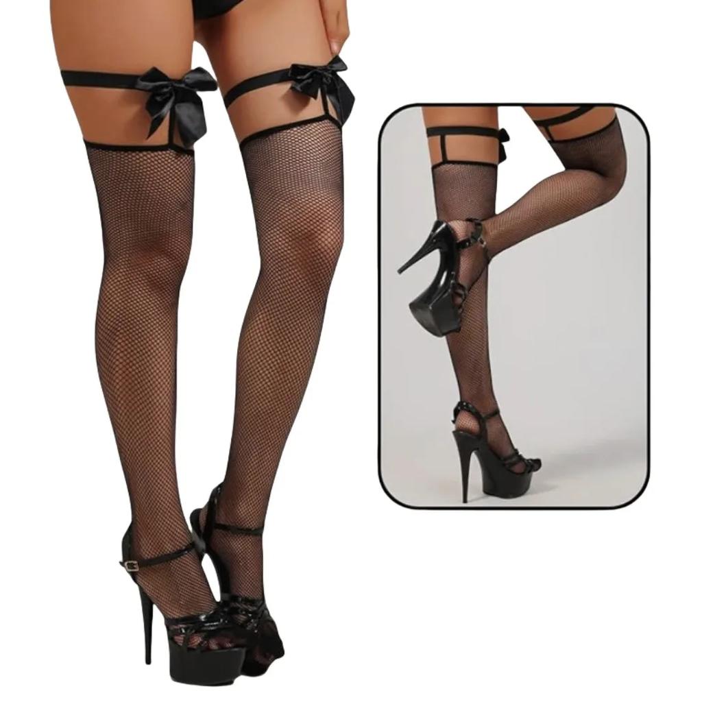 Europe Sexy Stockings With Bowknot Mesh Socks For Women'S Underwear Date Party Club Wear Lingerie Erotic Thigh High Stockings