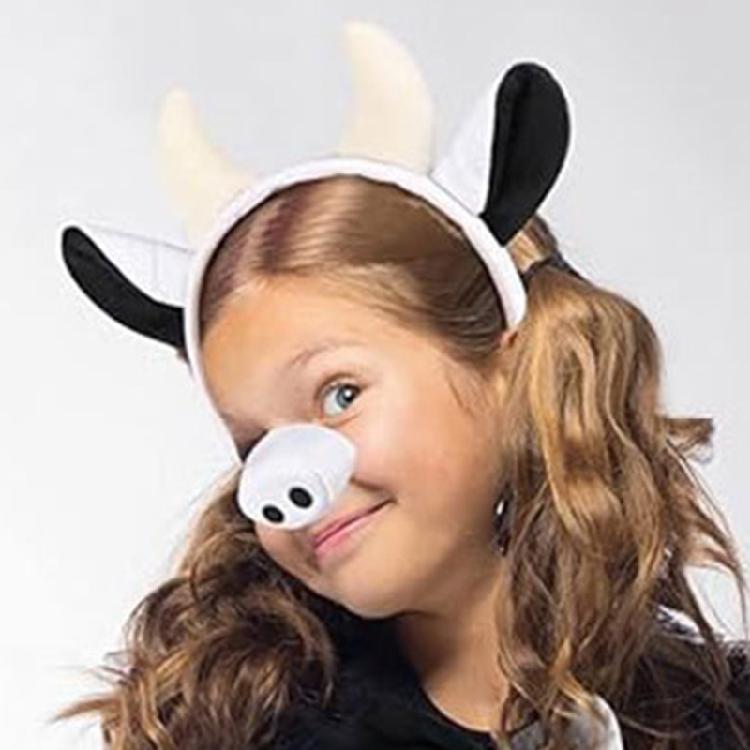 Cow Animal Costume Include Headband Tail Bowtie Nose Skirt Halloween Animal Role Play Outfit Accessory for Kid Adult