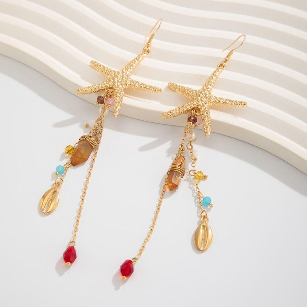 Beads Jellyfish Drop Earrings Tassel Beach Marine Style Earrings Starfish Stud Earrings  Party