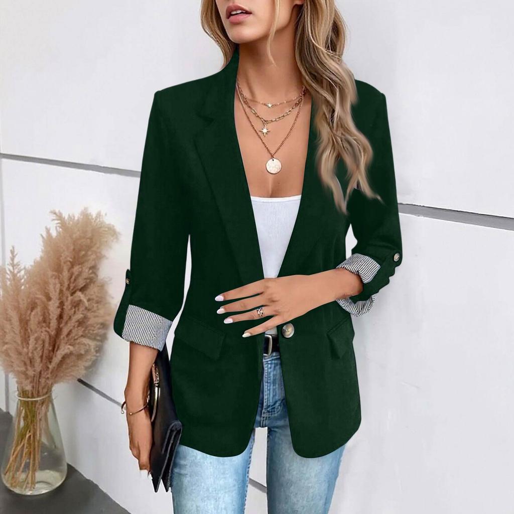 Women's Casual Slim Fit Button Front with Three-Quarter Rolled Sleeves