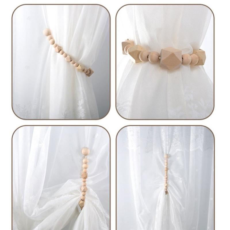 Vintage Wood Beaded Curtain Holders Tiebacks 6Pieces Set Window Drape Holdback for Bedroom and Living Room Decoration
