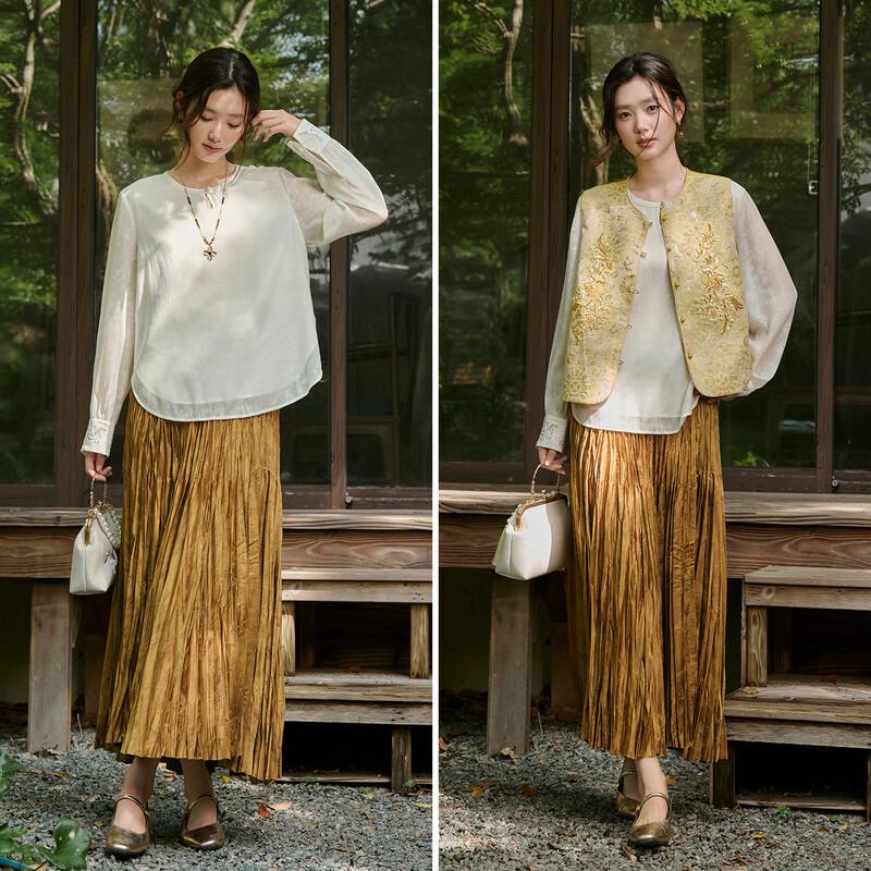 Elegant Chinese Style Embroidered Chiffon Blouse