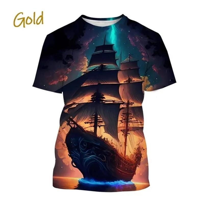 Pirate Ship Theme 3D Print Men s T-Shirt Summer Casual Men s Street T-Shirt Outdoor Sports Short Sleeve Fashion Men s T-Shirt S