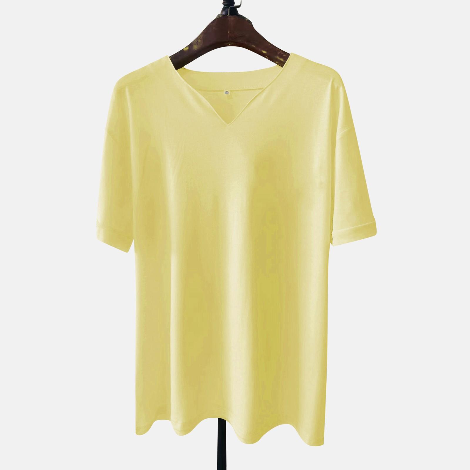 

Мужская повседневная однотонная мужская деловая футболка с v-образным вырезом и коротким рукавом для фитнеса XL жёлтый