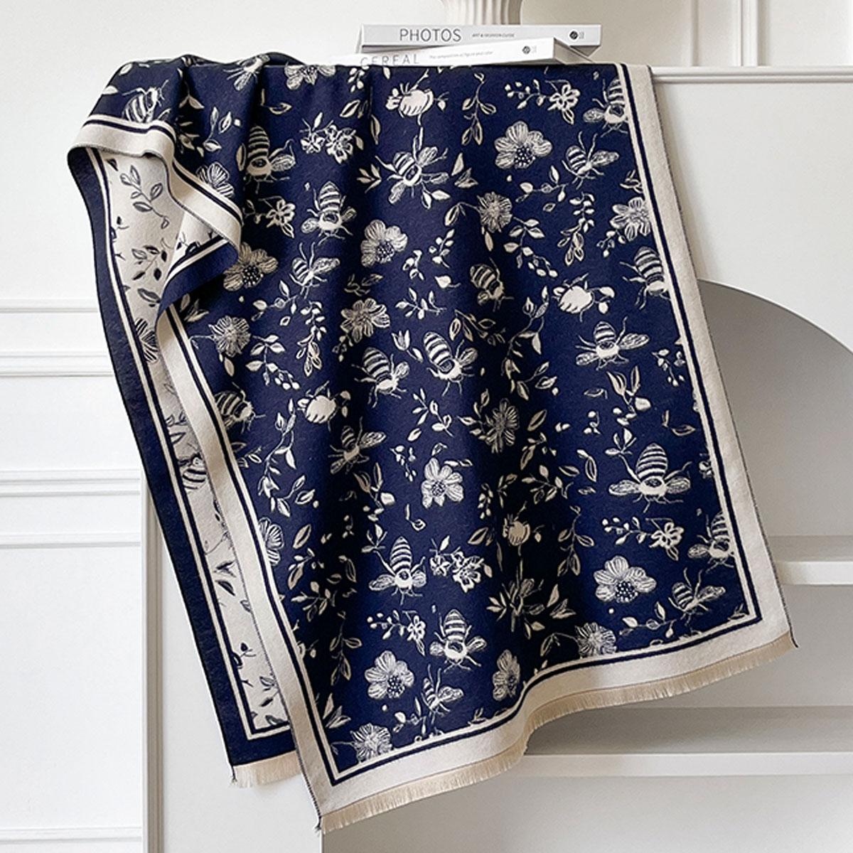 

Bee And Floral Design Winter Imitation Cashmere Jacquard Scarves High Quality Women Thick Shawl Ladies Wool Pashmina Scarf