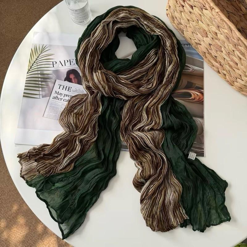 Lightweight Gradient Blue Scarf Women Vintage Floral Print Wrap Shawl Knitted Crochet Style 80x180cm Wear