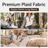 Women's Denim Patchwork Long Sleeve Top Denim Collar and Sleeves Color Block Button Placket Casual Loose Fit Shirt