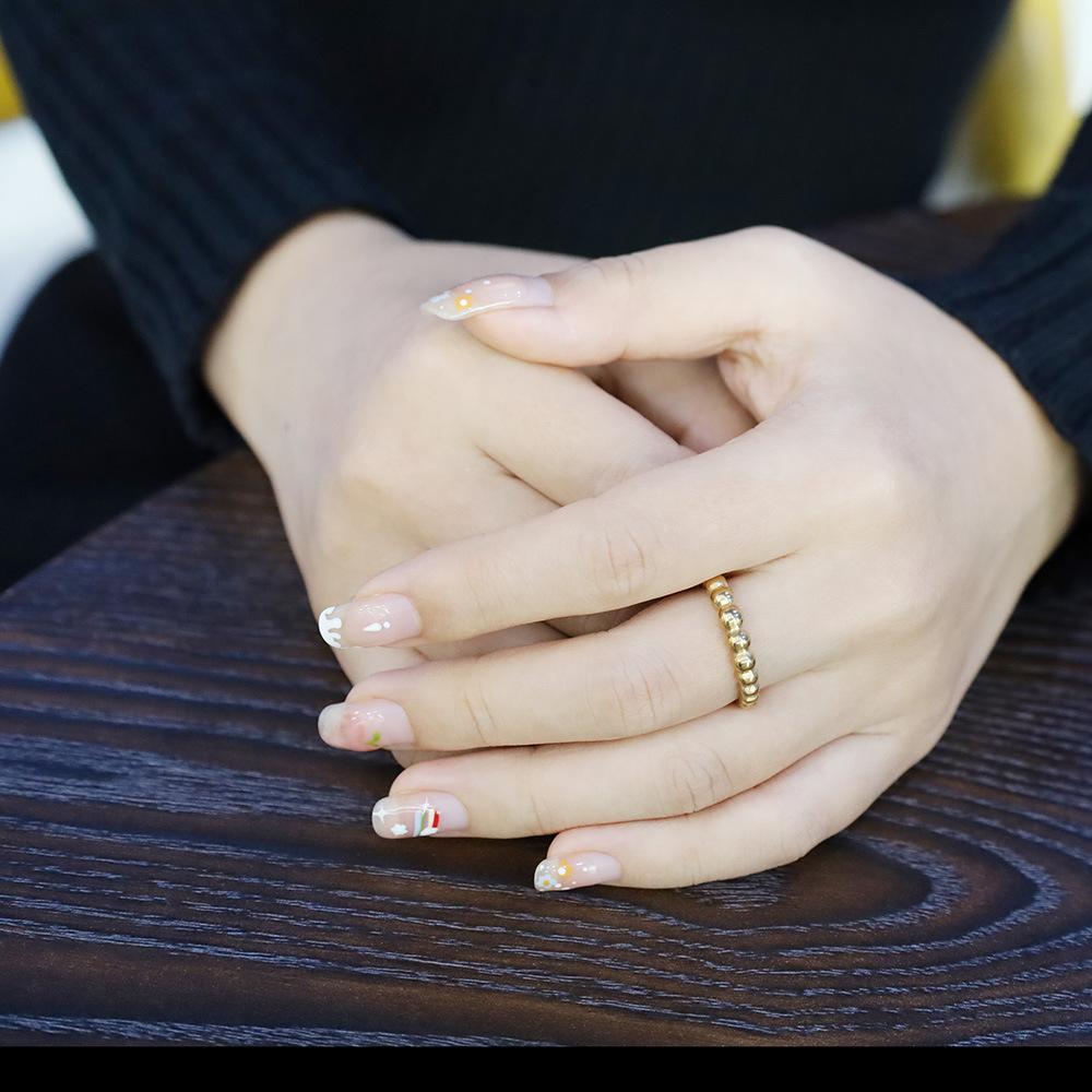 French Retro 18K Small Plain Ring Round Bead Ring Women'S Non-Fading Ring Niche High-End Light Luxury Joint Ring