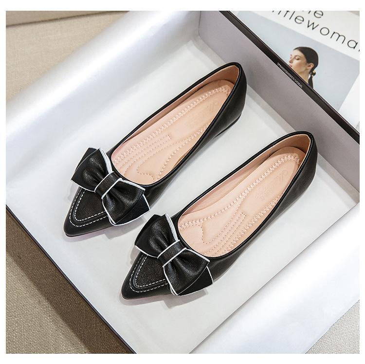 

Big Size 33-43 Women Girls Flats Low Heel Pearls Bowknot Pumps Office Lady Leahter Shoes Slip on Female Boat Shoes Ballet Flats 43