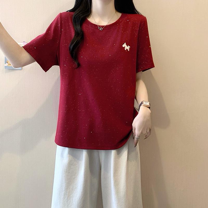 2026 Summer Plus Size Women's Casual Cartoon Pony Shiny Short-Sleeve Top