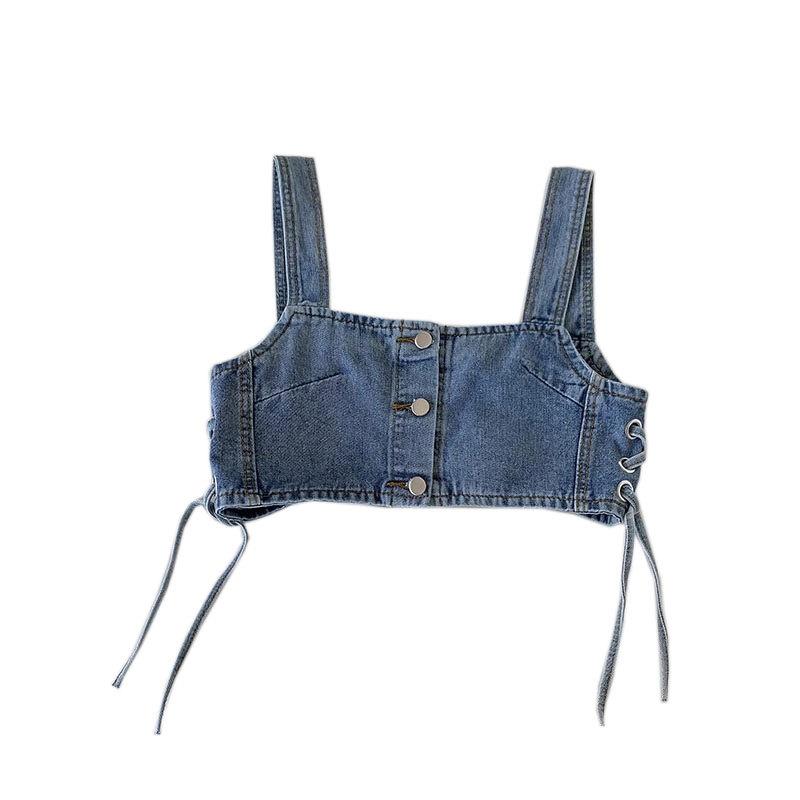 Stilvolle Eleganz Mode Damen Business Casual Weste Krawatte Kurzes Design Schlanke Einreihige Ärmellose Jeansweste Kleines Camisole Layering Top Damen