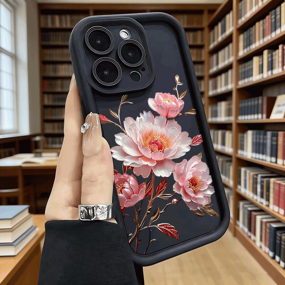 Pink Peony Flower Branch Shockproof Soft Phone Case For Xiaomi Redmi Note 15 14 13 12 11 10 9 8 Pro Anti-Slip Anti-Fall Cover