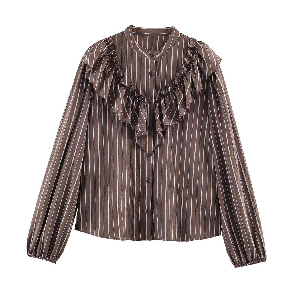 TAOP&ZA Women's Ruffle Stripe Layered Shirt - Spring 2026 Arrival