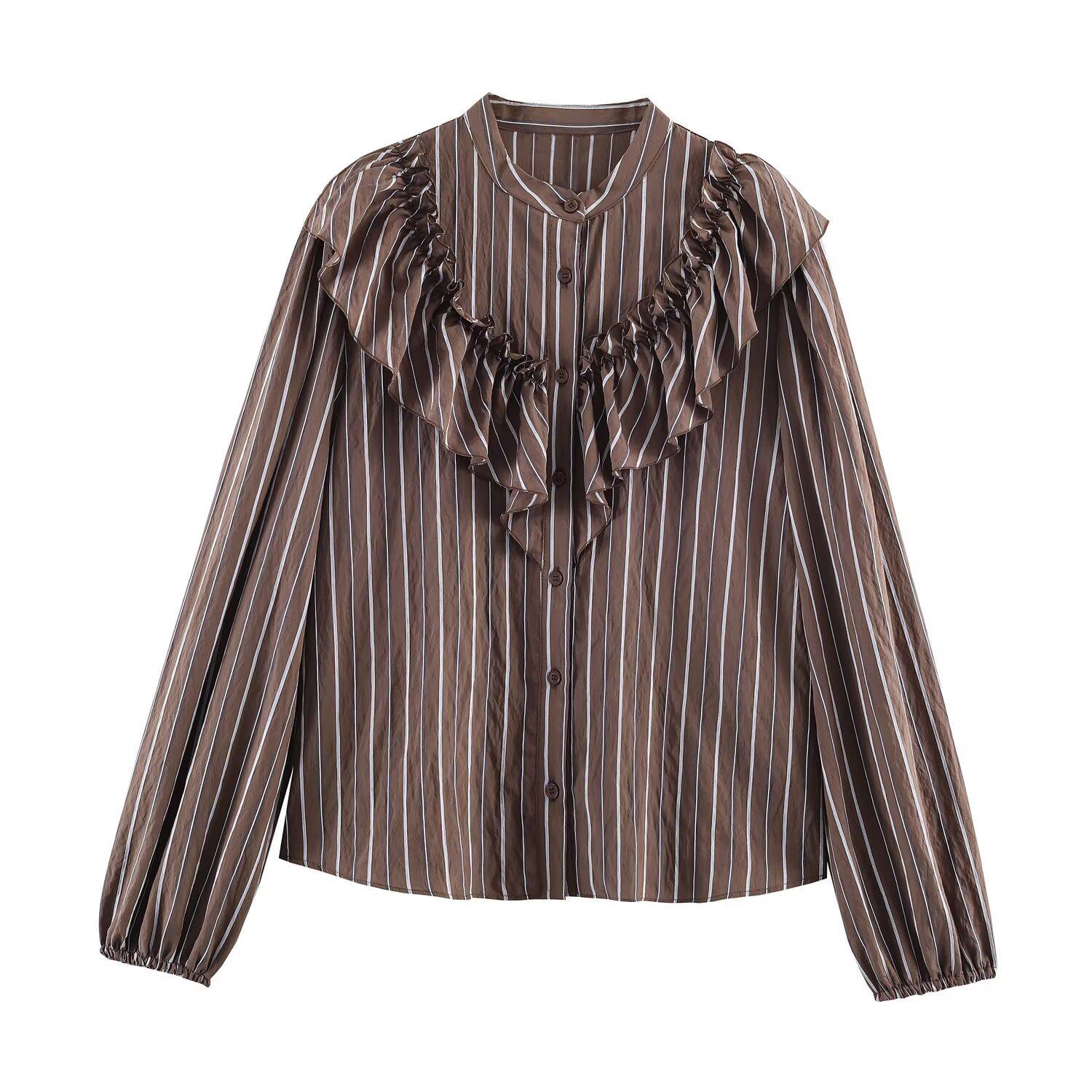 TAOP&ZA Women s Ruffle Stripe Layered Shirt - Spring 2026 Arrival Small