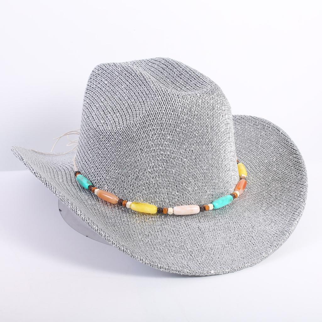 Popular European and American Classic Western Denim Straw Hat, Men's and Women's Fashion Outdoor Sunscreen Sequined Straw Hat