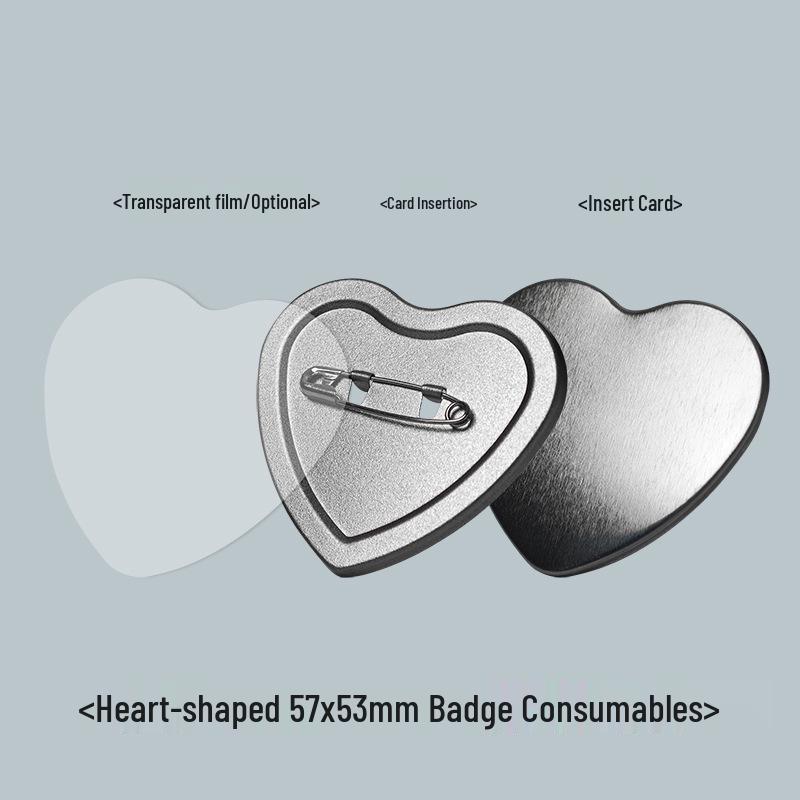 Heart-Shaped Frosted Tinplate Badge Pin, Rustproof DIY Material, 57*53mm