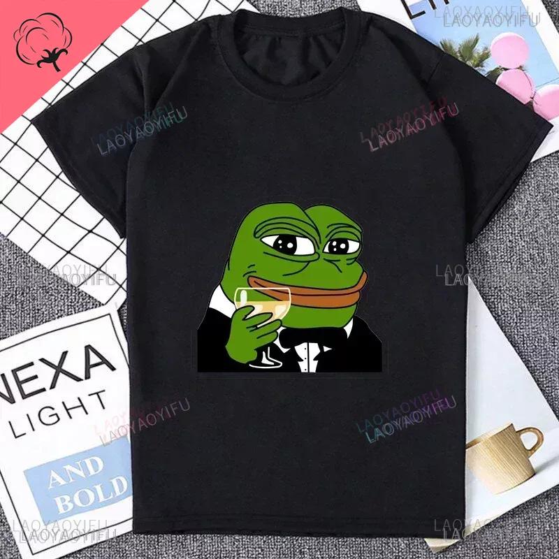 Fun Cartoon Pepe Frog Emote Graphic Print Casual Harajuku Fashion Street Wear Trend Summer Men Women Universal Crewneck Tshirt