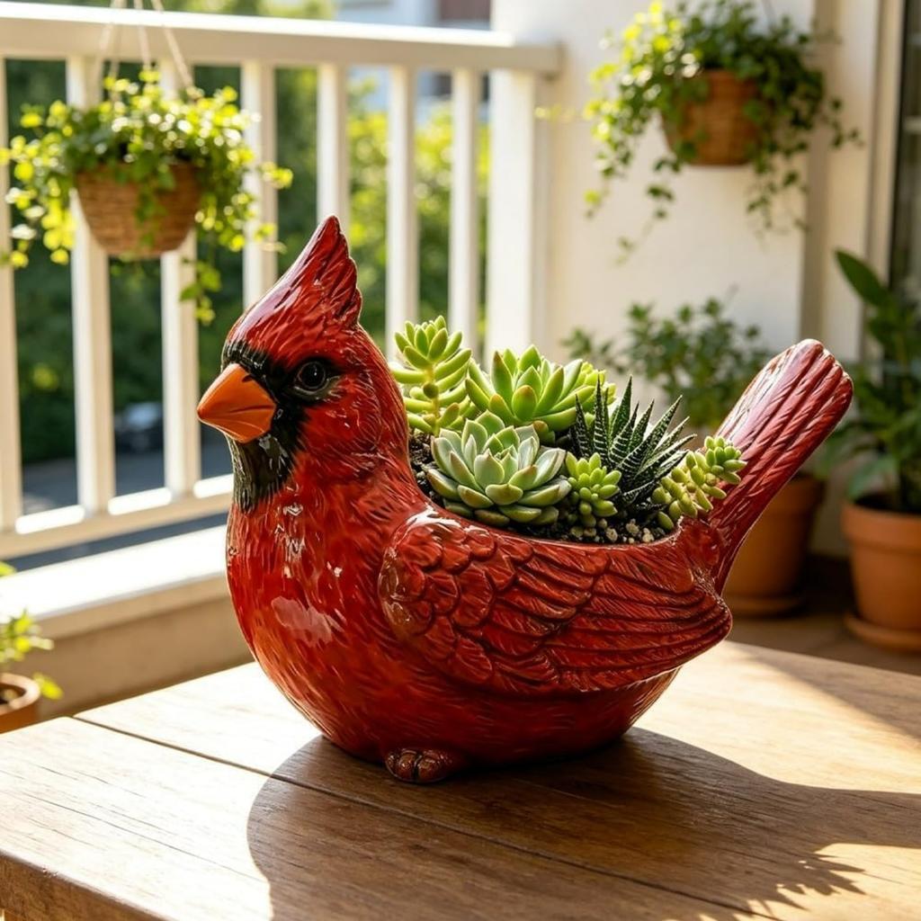 Cardinal Bird Succulent Planter,Red Resin Cardinal Flower Pot Decorative Indoor Outdoor Plant Pot for Succulents,Cute Animal Plant Pot Garden Desk