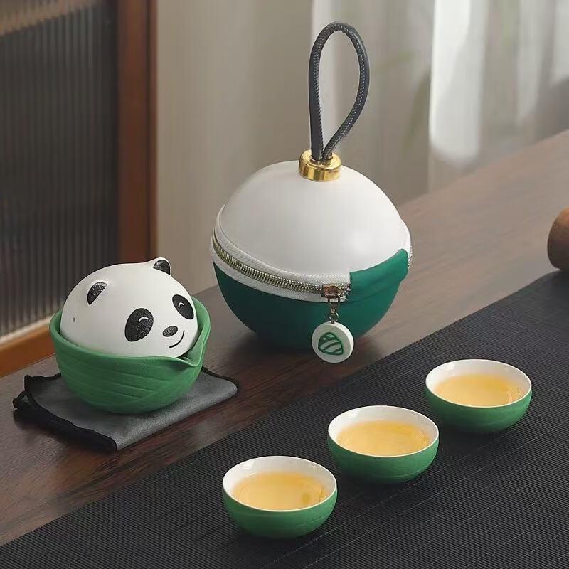 Wuchaju Panda Ceramic Travel Tea Set - 1 Pot, 3 Cups
