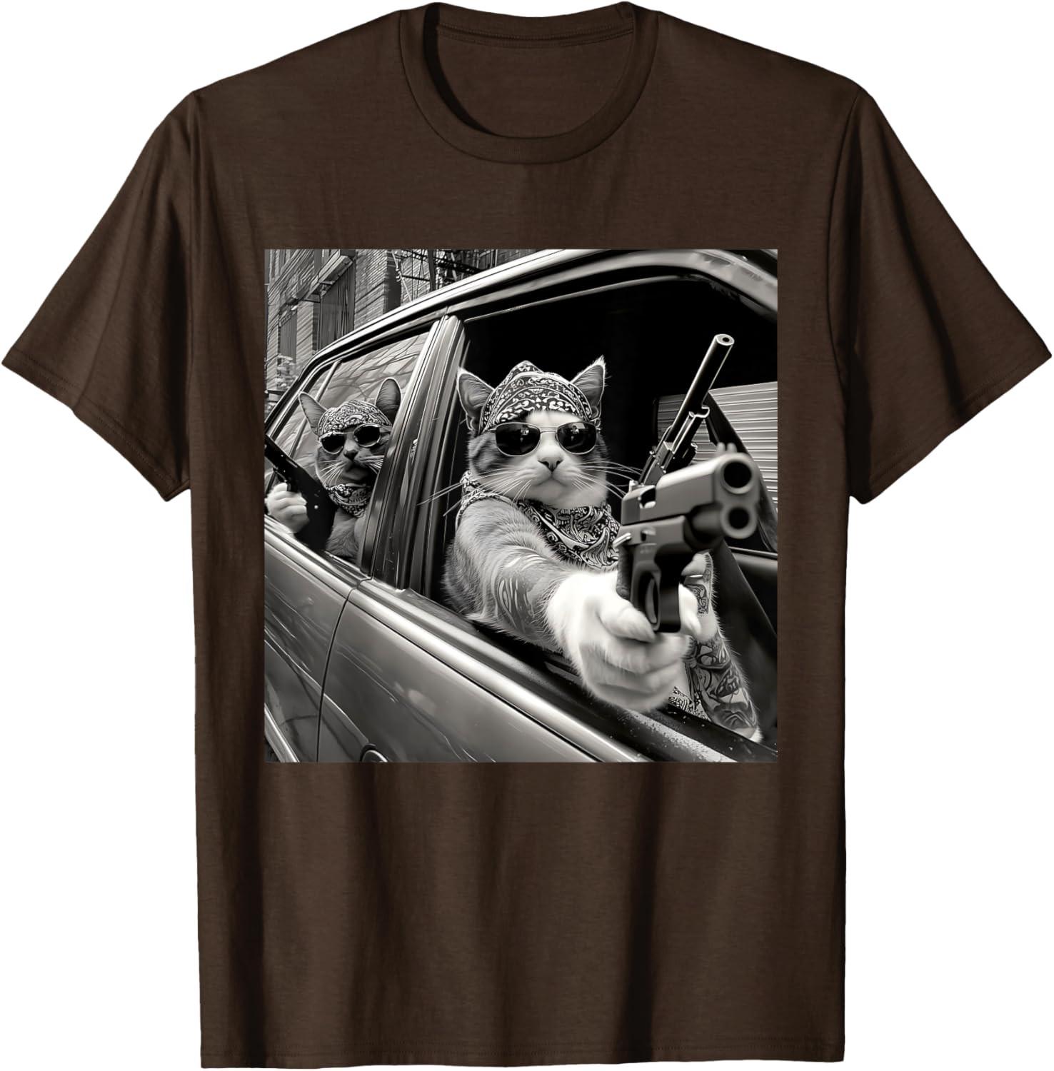 Funny Gangster Cats Street Animal Design Funny Unisex T-Shirt S