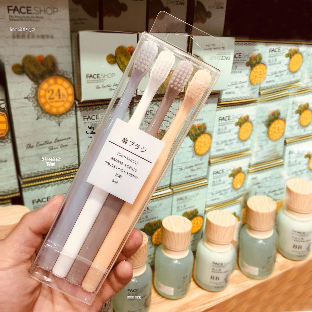 

Взрослая зубная щетка MUJI-Style с мягкой щетиной, маленькая головка, семейный набор из 4 штук