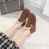 Leather snow boots women's cotton shoes autumn and winter new soft-soled piled thickened warm fluffy shoes flat short boots